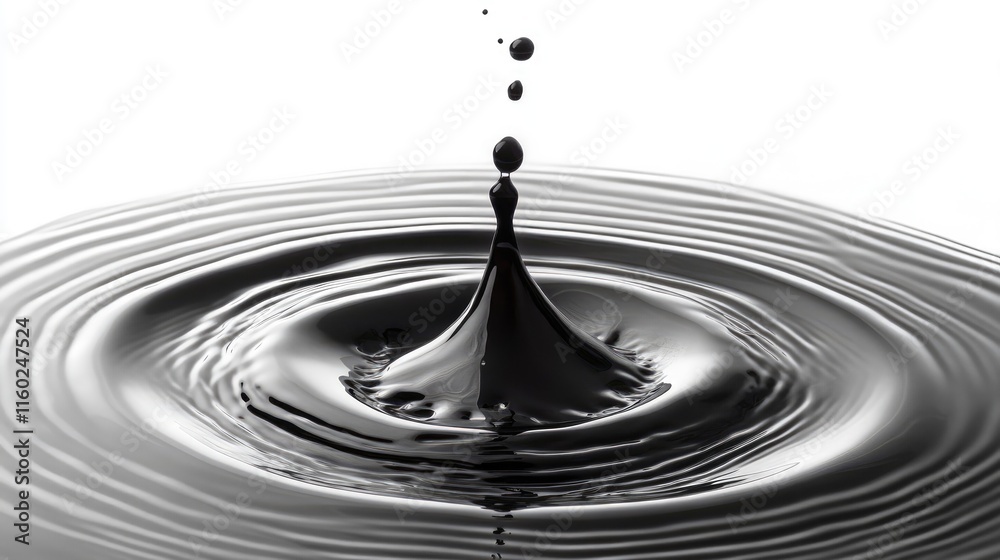 Poster black ink splash creating ripple effect on white background capturing fluid dynamics and abstract ae