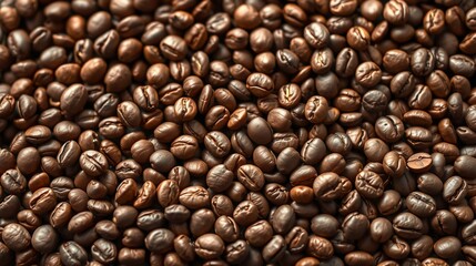 Obraz premium Close-Up of Freshly Roasted Coffee Beans in Rich Brown Hues