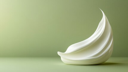 Elegant white cream or toothpaste swirl against a soft green background showcasing beauty and skincare products for advertising purposes.