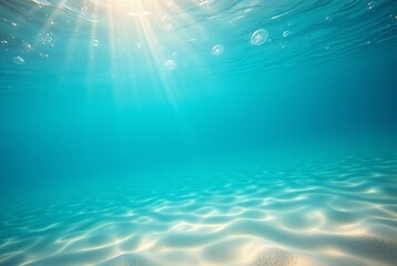 Obraz premium Tranquil Underwater Scene with Sunlight and Bubbles Creating a Serene Atmosphere