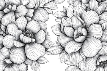 Fototapeta premium Black and White Line Drawing of Two Large Flowers