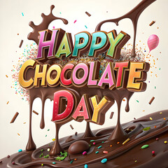 Happy Chocolate Day Celebration with Melted Chocolate and Candies