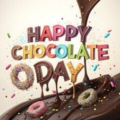 Happy Chocolate Day Celebration with Melted Chocolate and Candies