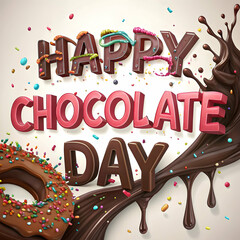 Happy Chocolate Day Celebration with Melted Chocolate and Candies