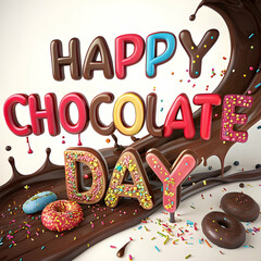 Happy Chocolate Day Celebration with Melted Chocolate and Candies