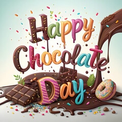 Happy Chocolate Day Celebration with Melted Chocolate and Candies