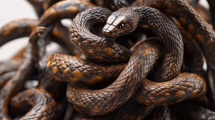 Intricate Twisted Sculpture of Interwoven Serpent Snakes Displaying Realistic Textures and Patterns