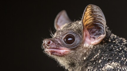 Close up of a Middle Eastern bat showcasing unique features and textures against a dark background for wildlife photography enthusiasts