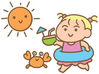 Girl on the beach clipart.