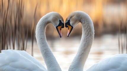 Fototapeta premium Two Swans Forming a Heart Shape With Their Necks
