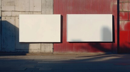 Urban advertising mockups on a textured wall featuring two empty horizontal billboards ready for design placement and marketing purposes.