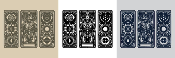 minimalistic robot playing card tattoo design