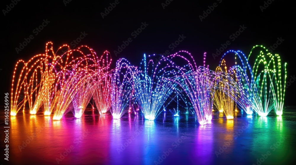 Poster colorful stroboscopic light display with neon paint explosion effect on a dark background showcasing
