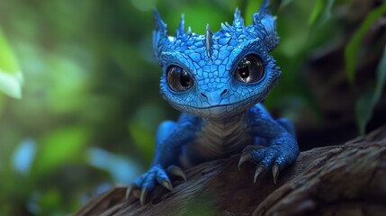 A Baby Blue Dragon Perched on a Branch