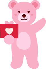 Fototapeta premium Cute little teddy bear holding a gift box valentine Vector Pink bear holding a gift box flat vector illustration. For celebrating Valentine's Day, wedding or birthday. Isolated Valentine's Day icon e