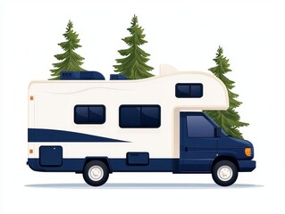 Naklejka premium A family RV blueprint with dual sleeping areas and a central entertainment zone