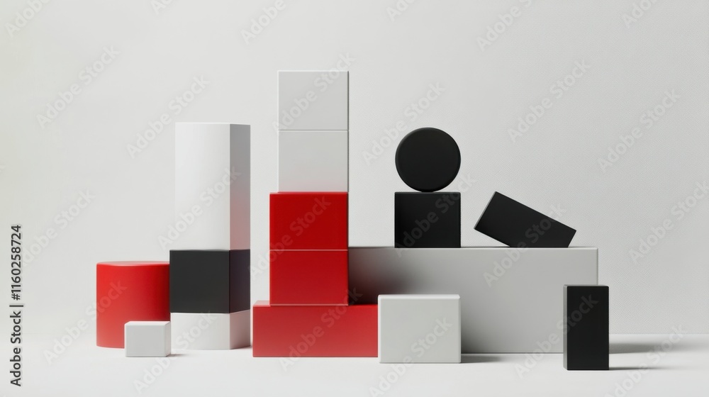 Poster An abstract arrangement of building blocks in a minimalist art studio, Blocks arranged in geometric patterns, Modern minimalist style