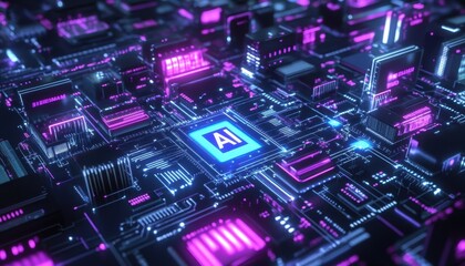 Obraz premium AI Integrated Circuit Board Futuristic Technology Design