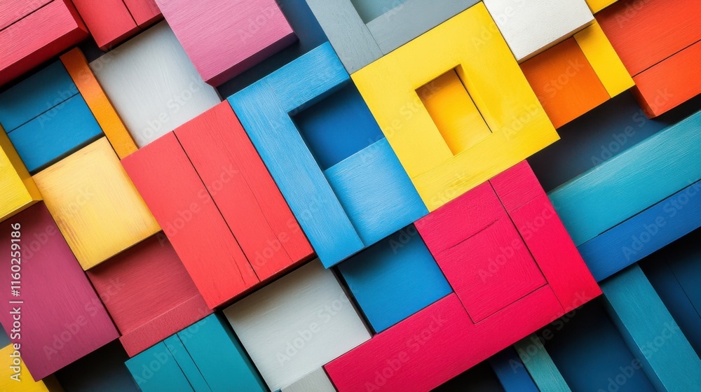 Poster An abstract arrangement of building blocks in a minimalist art studio, Blocks forming intricate sculptures, Modern minimalist style