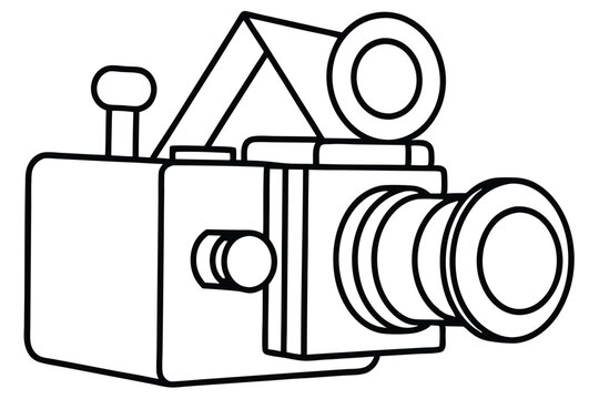 recommend clip art: Retro cinema camera line art vector illustration