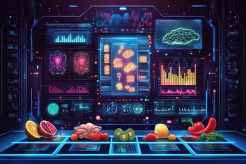 Futuristic Display of Artificial Intelligence Analyzing Data