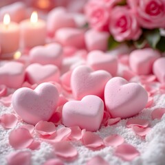Obraz premium heart shaped candies, love note, Valentine's Day, romance, flowers, elegant