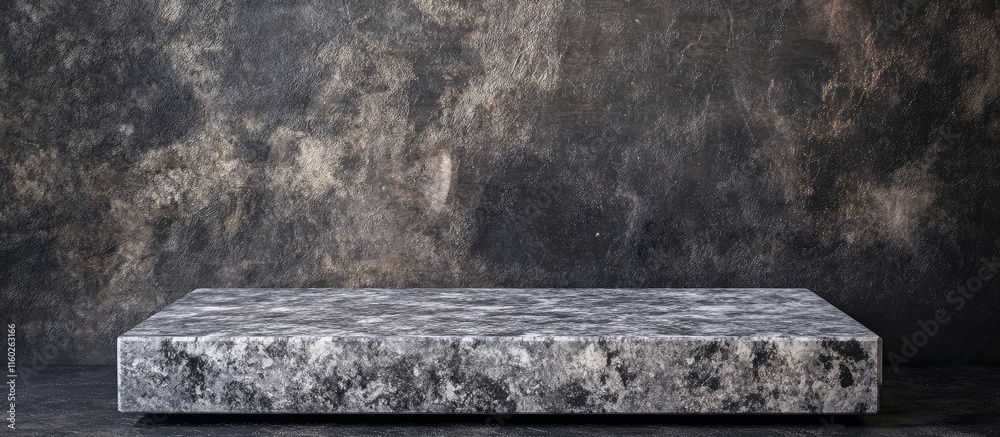 Poster granite and concrete podium on dark textured surface for product display with ample empty space for 