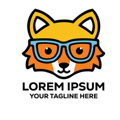 Vector fox wearing glasses on white background