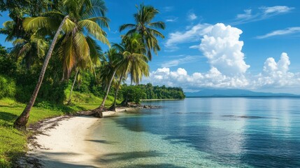 Fototapeta na wymiar Tropical Paradise: Serene Beach Scene with Palm Trees