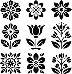 black and white flower set