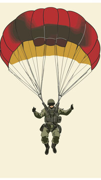 Airborne Soldier Parachute Jumping Vector Illustration in Flat Minimalist Style for Adventure and Military Concepts
