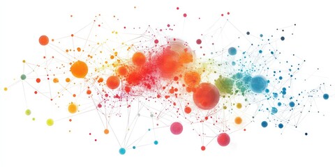 Abstract representation of data analytics with colorful nodes and connecting lines.