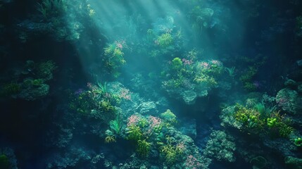 Fototapeta premium Illuminated Aerial View of Vibrant Aquatic Plants