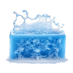 Obraz premium Blue Soap Bar with Lather and Bubbles isolated on transparent background