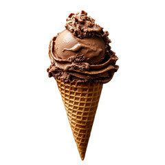 Delicious Chocolate Ice Cream Cone Isolated on transparent Background 