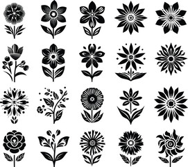 simple flower icons. incredible flower icons art. simple flower vector silhouette art black and white .