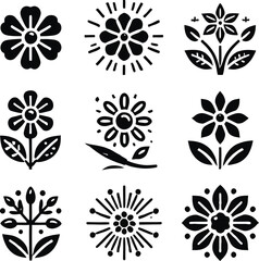 set of black and white flowers