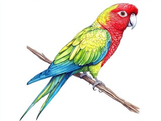 Obraz premium Vibrant cheerful parrot perched on branch studio background wildlife bright artistic viewpoint