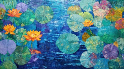 Fototapeta premium Vibrant Aquatic Vegetation with Lily Pads