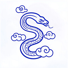 Fototapeta premium Snake illustration suitable for New Year's card in 2025, blue snake, Chinese zodiac, 12 zodiac, Year of the snake, New Year's card, Season's card, blue snake, Korea, Japan