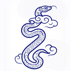 Obraz premium Snake illustration suitable for New Year's card in 2025, blue snake, Chinese zodiac, 12 zodiac, Year of the snake, New Year's card, Season's card, blue snake, Korea, Japan