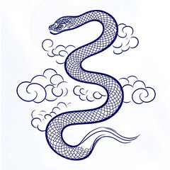 Fototapeta premium Snake illustration suitable for New Year's card in 2025, blue snake, Chinese zodiac, 12 zodiac, Year of the snake, New Year's card, Season's card, blue snake, Korea, Japan