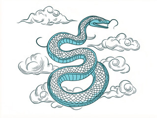 Obraz premium Snake illustration suitable for New Year's card in 2025, blue snake, Chinese zodiac, 12 zodiac, Year of the snake, New Year's card, Season's card, blue snake, Korea, Japan