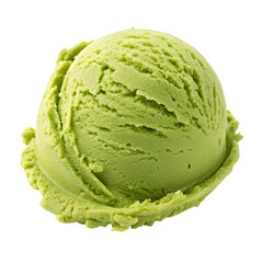 Close-up of green tea ice cream on white background. Transparent background PNG.