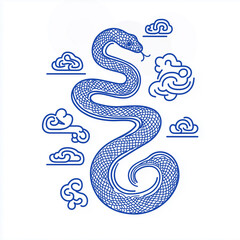 Obraz premium Snake illustration suitable for New Year's card in 2025, blue snake, Chinese zodiac, 12 zodiac, Year of the snake, New Year's card, Season's card, blue snake, Korea, Japan
