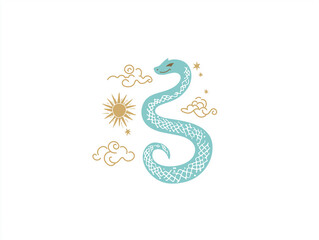 Snake illustration suitable for New Year's card in 2025, blue snake, Chinese zodiac, 12 zodiac, Year of the snake, New Year's card, Season's card, blue snake, Korea, Japan