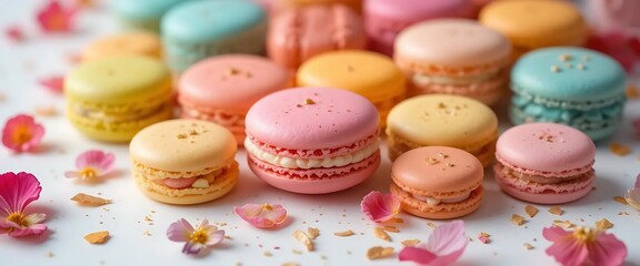 Fototapeta premium Pastel Macarons: A Delicate and Colorful Culinary Delight