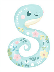 Snake illustration suitable for New Year's card in 2025, blue snake, Chinese zodiac, 12 zodiac, Year of the snake, New Year's card, Season's card, blue snake, Korea, Japan