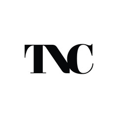 The image shows a flat monogram logo design of an initial letter TNC in black color that looks clean and formal on a white background