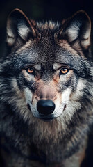 Fototapeta premium Intense Wolf Close-Up with Piercing Eyes and Detailed Fur in Natural Habitat : Generative AI
